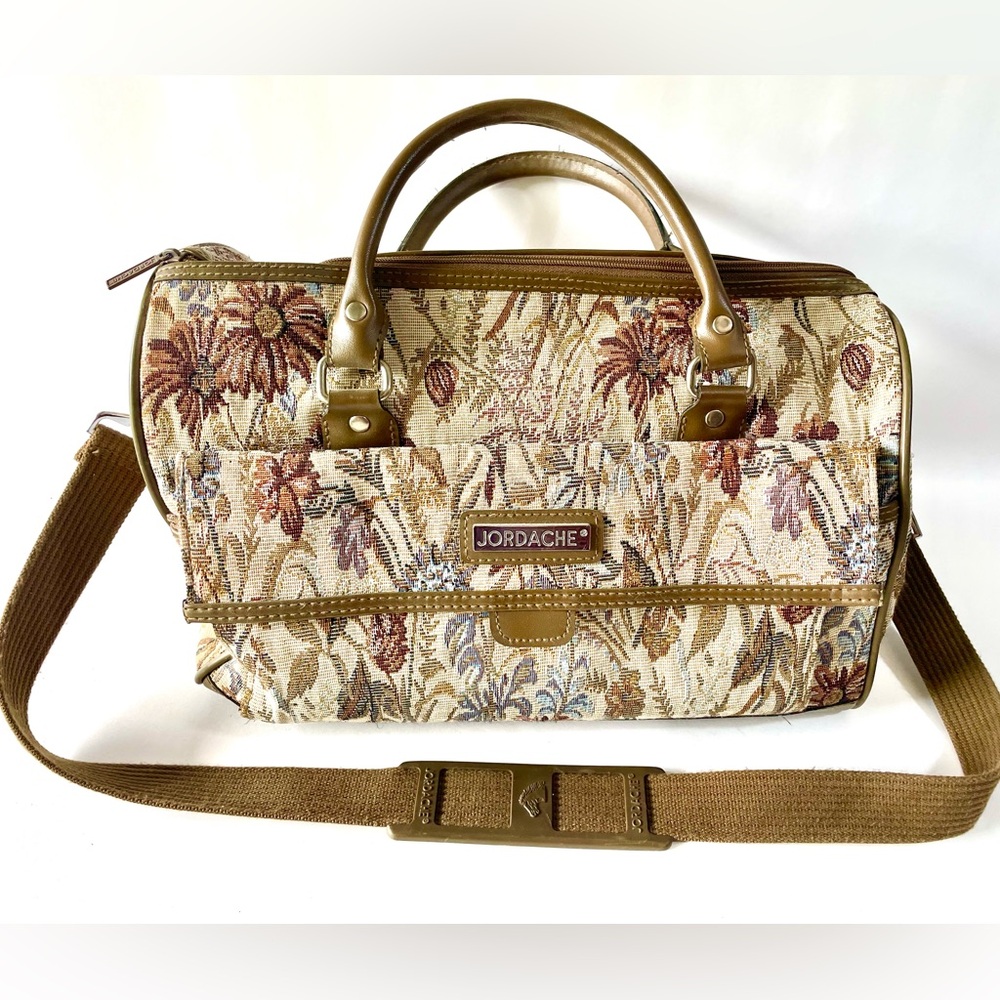 Vintage Jordache Floral Tapestry Zip Shoulder Strap Duffel Travel Bag 16"